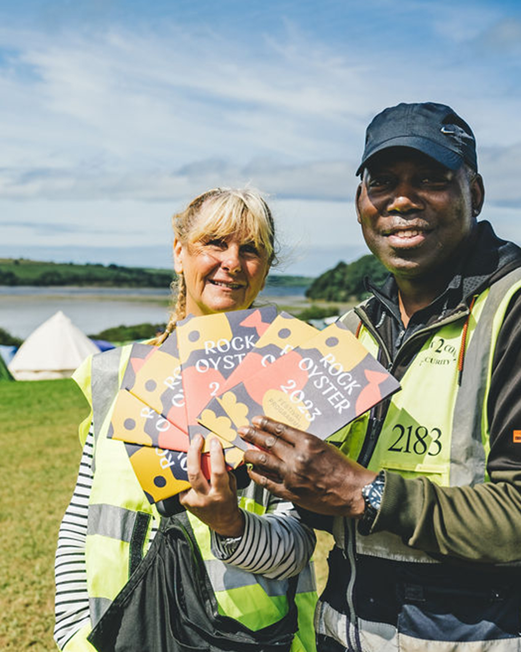 Rock Oyster 2023 Volunteers Two people volunteering at festival